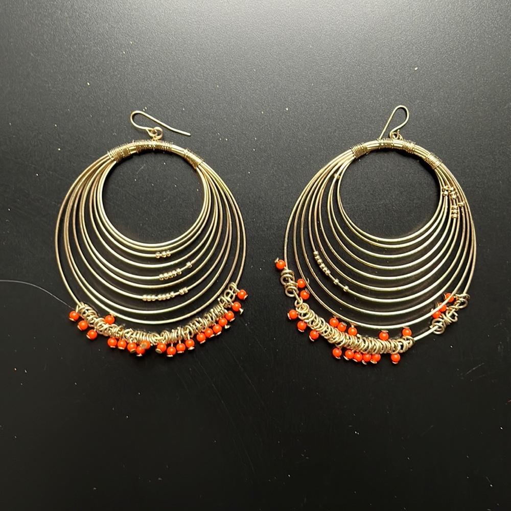 😍 Bohemian orange gold hoops